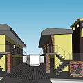 Multi Story Industrial Building Exterior Featuring Yellow Brown Garage Doors White Truck And Person