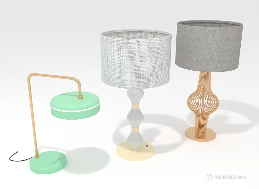 Modern Table Lamps With Diverse Designs Colorful Bases And Fabric Shades 3d model 