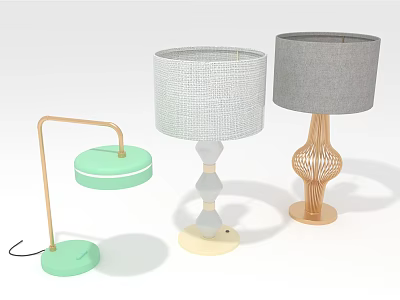 Modern Table Lamps With Diverse Designs Colorful Bases And Fabric Shades 3d model