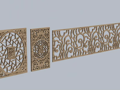 Wooden Carved Decorative Panels With Intricate Geometric And Scroll Patterns 3d model