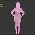Woman in Beige Dress Standing with Hands on Hips Against Gray Background