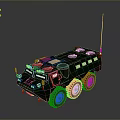 Green Armored Military Vehicle With Six Wheels Antenna And Headlights Design