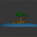 Tropical Island Terrain With Lush Palm Trees And Blue Surrounding Water