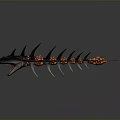 Mythical Fantasy Animal With Multiple Spiked Fins Glowing Orange Orbs Black Eyes And Open Mouth