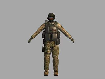 Game Movie Character Wearing Camouflage Uniform Helmet Goggles And Tactical Vest 3d model