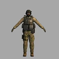 Game Movie Character Wearing Camouflage Uniform Helmet Goggles And Tactical Vest