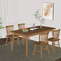 Simple Natural Wooden Dining Table Set With Four Chairs Fruit Bowl And Decor