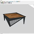 Square Coffee Table With Wooden Top Black Frame And Metal Mesh Design