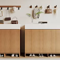 Modern Wooden Shoe Cabinets With White Countertop Wall Mounted Rack Hats Bags Plant And Shoes