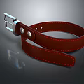 Polished Brown Leather Belt With Metal Buckle And Red Stitching Design