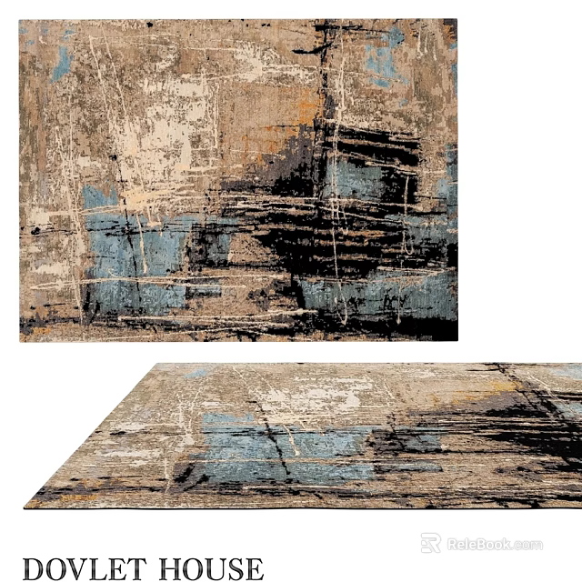 Square Rug With Abstract Brushstroke Pattern In Brown Blue Beige Tones For Modern Home Decor 3d model 