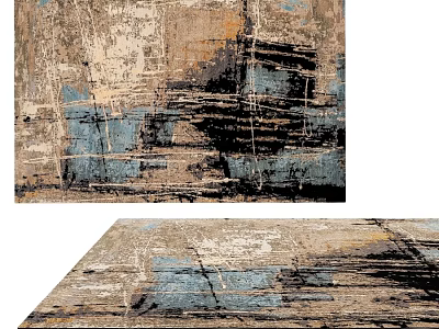 Square Rug With Abstract Brushstroke Pattern In Brown Blue Beige Tones For Modern Home Decor 3d model