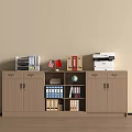 Office Cabinet With Organized Files Globe Lamp And Printer On Top