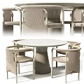 Round Dining Table Set With Beige Fabric Armchairs Modern Woven Details And Light Tone Design