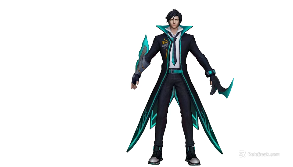 Stylish Game Character In Black Coat With Green Accents And Futuristic Design 3d model 