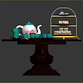 Ceramic Tableware Including Tea Pot Green Gold Rim Cups Saucers And Three Tier Dessert Stand