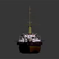 3D Model Of Warship With Chimneys And Mast