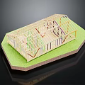 Wooden House Frame Construction Model With Green Grass Base And Transparent Roof