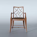 Wooden Dining Chair With Armrests And Geometric Pattern Backrest And Leather Seat