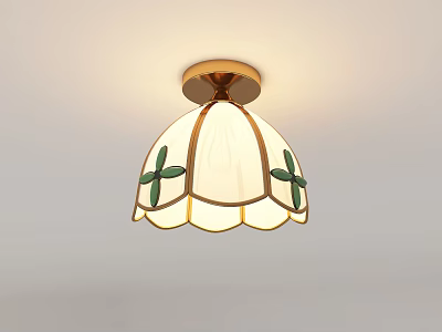 Elegant Ceiling Light With White Lampshade Green Cross Decorations And Golden Base 3d model