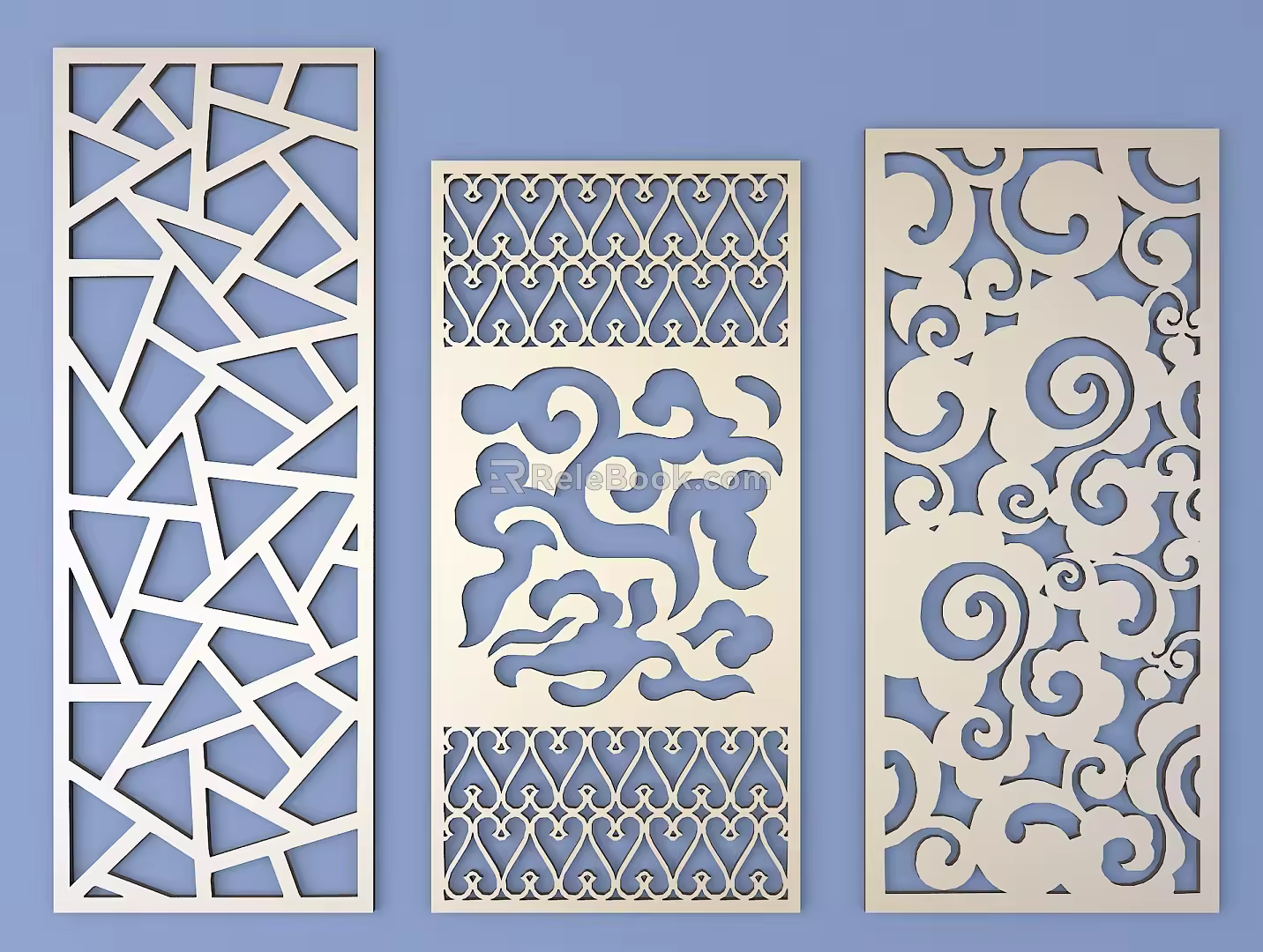 Chinese-style openwork window pane lattice openwork carved flower 3d model
