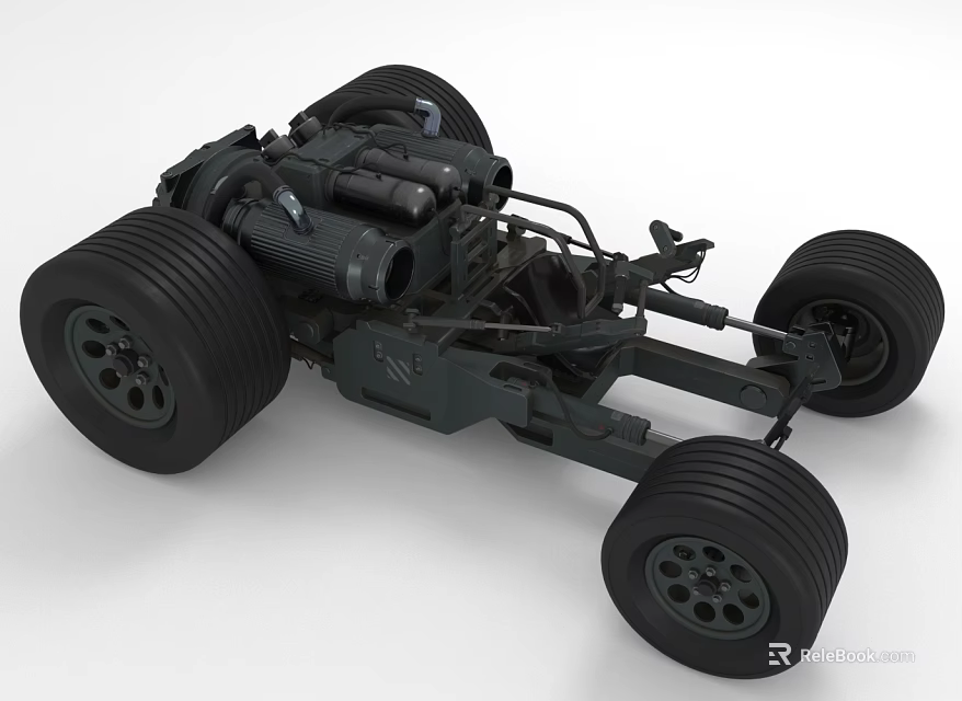Remote Control Car Chassis With Large Black Tires And Mechanical Components 3d model