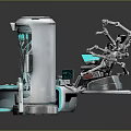 Futuristic Tech Components With Transparent Cylinder Control Console Mechanical Chair And Tablet
