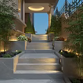 Modern Detached Villa Exterior With Glass Windows Brick Facade Balcony Swimming Pool And Landscaped Garden