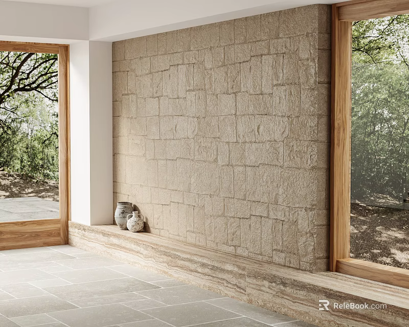 Cultural Wall With Stone Bricks And Natural Outdoor View 3d model 