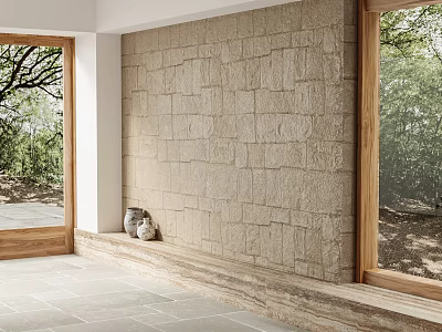 Cultural Wall With Stone Bricks And Natural Outdoor View 3d model