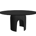 Dark Wooden Round Dining Table With Unique Column Base And Open Cutout Design