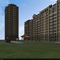 Modern High-rise Residential Building Exterior With Balconies Windows Lawn Pavilion And Driveway