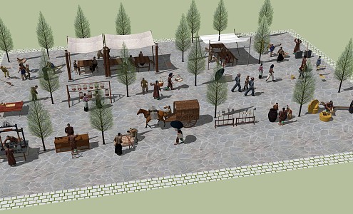 New Chinese style outdoor sketches Old street shops snack stalls farm sketches 3d model