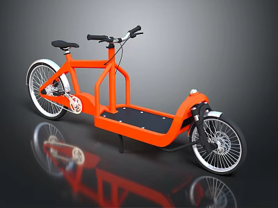 Orange Modern Two Seater Bicycle With Scooter Like Design And White Rims 3d model