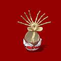 Ornament Decor Set With Cracked Egg Shell Golden Decor And Prize Lettering On Red Background