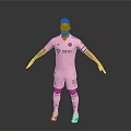 Football Player In Pink Jersey With XETO Logo Number 10 Captain Armband