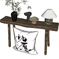 Wooden Side Table With Black Vase Mushroom Decor White Lamp And Calligraphy Cushion