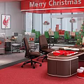 Modern Office Chairs in Christmas Festive Office Workspace With Tree and Gift Boxes