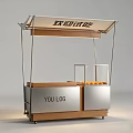 Wooden And Metal Dessert Shop Stall With Transparent Awning And Glass Display Case