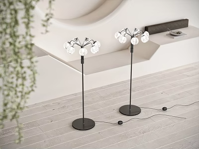 Modern Floor Lamps With Glass Globe Bulbs In Minimalist Room 3d model
