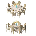Elegant Classic Dining Table Set With Round Table Chairs And Floral Vase 3d model