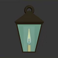 Square Shaped Hanging Lantern With Brown Top Green Glass Shade And Yellow Glow