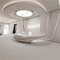 Modern Reception Hall Design With Curved Desk Marble Floor And NOVO Signage