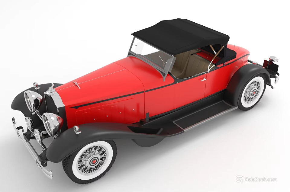 Red Vintage Convertible Car With Black Top Classic Design And Retro Style 3d model 