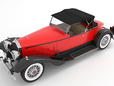 Red Vintage Convertible Car With Black Top Classic Design And Retro Style 3d model
