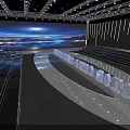 Modern Fashion Runway Stage With Blue Illuminated Geometric Lines And Futuristic Lighting Design