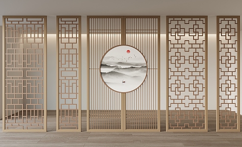 New Chinese style screen lattice partition 3d model