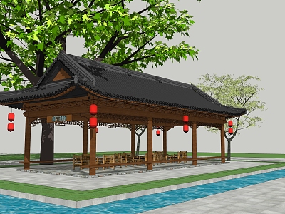 Chinese Style Pavilion Landscape Gallery Pavilion Rain Corridor Landscape Gallery Frame Wooden Bucket Arch Pavilion model