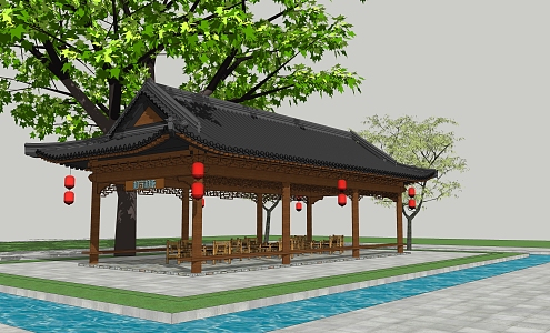 Chinese Style Pavilion Landscape Gallery Pavilion Rain Corridor Landscape Gallery Frame Wooden Bucket Arch Pavilion 3d model