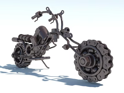 Metal Motorcycle Themed Decorative Ornament Set With Chain Parts And Mechanical Design 3d model